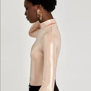ZARA Blush Shiny Turtleneck Bodysuit
